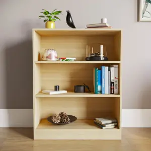 Vida Designs Cambridge Oak 3 Tier Low Bookcase Freestanding Shelving Unit (H)750mm (W)600mm (D)240mm