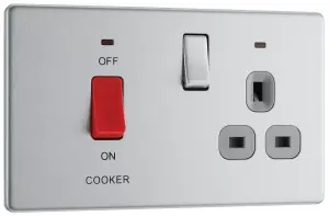 BG Electrical FBS70G Nexus Screwless Flat-Plate Switched Socket Cooker Unit Brushed Steel Grey Insert 45A