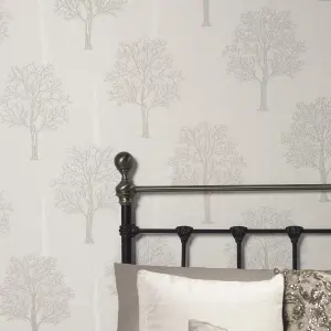 Holden Décor Opus Ornella Dove Metallic effect Tree Embossed Wallpaper Sample