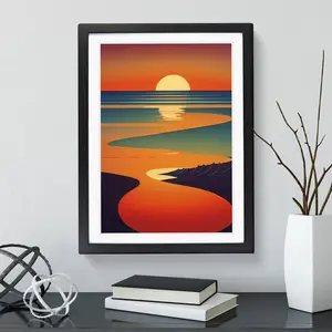 Dashing Sunset Abstract - Single Picture Frame Print Black / 64cm H x 46cm W x 2cm D