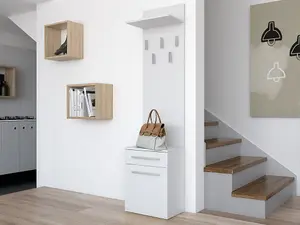 Duo Shoe Cabinet and Coat Rack Matte White