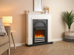 Adam Warwick Fireplace Suite In Pure White & Black Cast Effect, 36 Inch