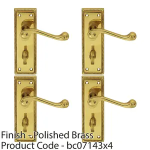 4 PACK - Georgian Scroll Bathroom Latch Door Handle - Polished Brass Lever on Backplate