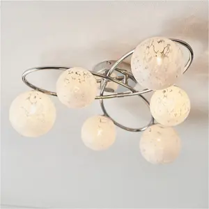 2 PACK Chrome Semi Flush Low Ceiling Light - White Confetti Multi Arm Glass - 6 X 3W LED G9