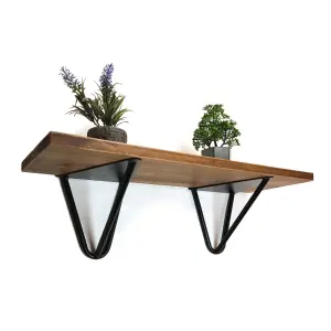 Solid Pine Rustical Shelf Medium Oak Black Hairpin Bracket Style 20x60cm