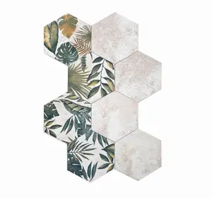 Top Ceramics Floral Green Hexagon Floor Wall Tile (L)22.5cm x (W)22.9cm Each box 0.87sqm