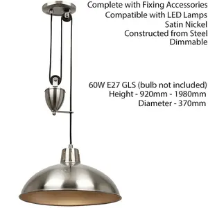 Hanging Ceiling Pendant Light ADJUSTABLE HEIGHT Industrial Nickel Rise Fall Drop