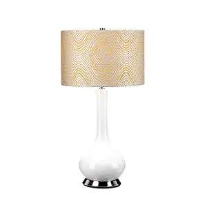 Luminosa Milo Table Lamp with Round Shade, Polished Nickel, White, Yellow