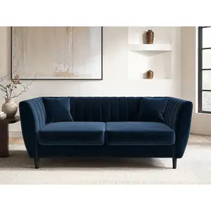 Solace+Co Remi 2 Seater Mid Century Velvet Sofa - Navy