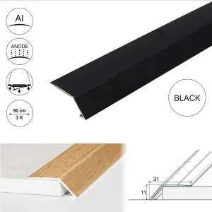 A45 31mm Anodised Aluminium Self Adhesive Door Threshold Ramp Profile - Black, 0.9m