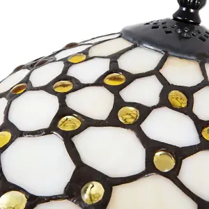 Traditional Stained Glass 12 Tiffany Lamp with Multiple Amber Circular Beads