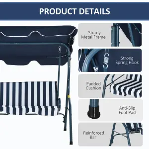 Outsunny 3-person Garden Swing Chair w/ Adjustable Canopy, Blue Stripes