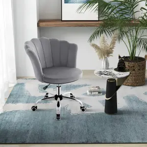 Costway Adjustable Velvet Arm Chair Rolling Mid-Back Shell Leisure Vanity Chair Swivel