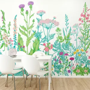 Origin Murals Flowers Blue & Green Matt Smooth Paste the Wall Mural 350cm wide x 280cm high