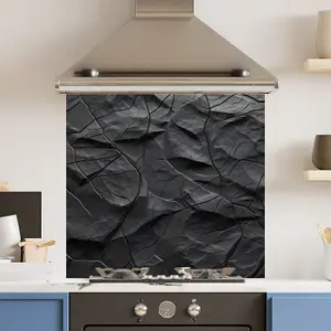 Toughened 6mm Glass Kitchen Splashback 70 x 65cm Abstract Black - Polished Edge Heat Resistant Back Splash for Cookers Hob