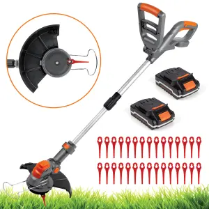 Terratek 20V Electric Cordless Grass Strimmer Garden Trimmer 2 Batteries & 30 Blades Included