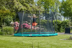 14ft Salta Green Comfort Edition InGround Round Trampoline with Enclosure