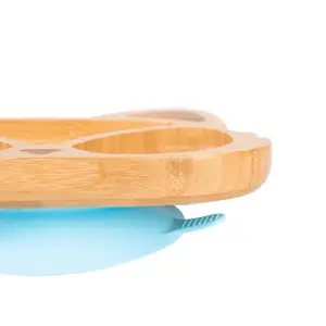 Tiny Dining - Children's Bamboo Suction Fox Plate - Blue