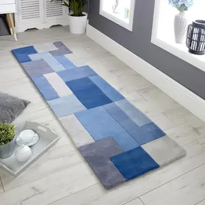 Melrose Lexus Blue Soft Natural Wool Low Pile Small Area Rug 090/150cm