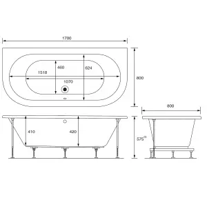 Cooke & Lewis Helena White Oval Curved Bath, panel & air spa set with 12 jets (L)1700mm