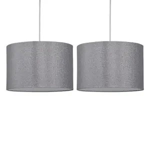 First Choice Lighting Set of 2 Silvery Grey Glitter 25cm Pendant Lightshades