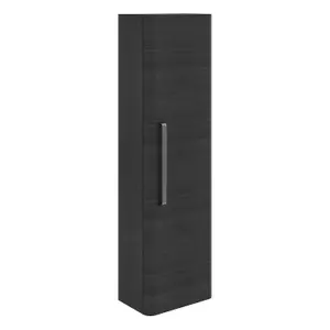 Emery Wall Hung Textured Black Tall Bathroom Cabinet with Gun Grey Bar Handle (H)120cm (W)35cm