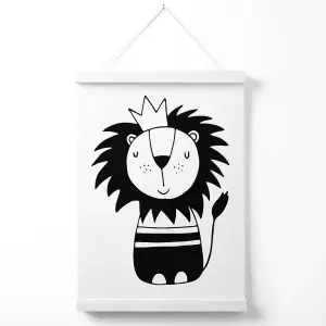 Cute Black Lion Scandi Animal Poster with Hanger / 33cm / White