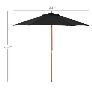 Outsunny 2.5m Wood Garden Parasol Sun Shade Patio Outdoor Wooden Umbrella Canopy