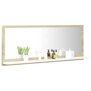 Dorlene Framed Wall Mounted Bathroom Mirror White And Sonoma Oak / 90 cm