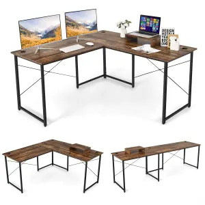 Costway L-Shaped Corner Computer Desk Reversible Study Writing Desk Workstation Home Office Laptop Table Rustic Brown