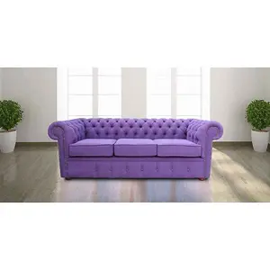 Chesterfield Handmade 3 Seater Sofa Settee Verity Plain Purple Fabric In Classic Style