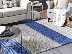 Wool Area Rug 140 x 200 cm Blue and Grey AKKAYA