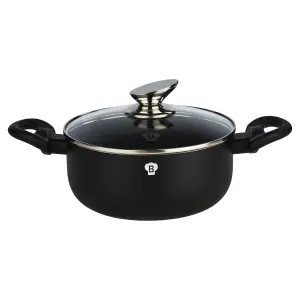 BLAUMANN 20x9cm Casserole with Glass Lid - 2.4L Matt Black Cookware Frying Grill Pots Pan Saucepan Casserole Soft Touch Handle lid