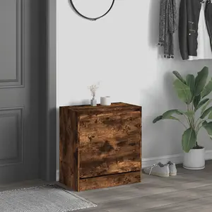 Berkfield Shoe Cabinet Smoked Oak 60x34x63.5 cm Engineered Wood