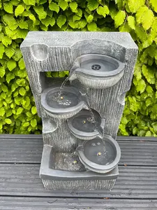 Waterfall Feature 4 Water Bowls with LED Lights - Solar Panel 59x29x25