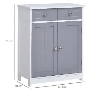 kleankin Bathroom Floor Storage Cabinet w/ 2 Drawers Door Cupboard Grey White