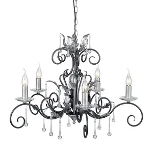 Elstead Amarilli 5 Light Chandelier Black, Silver Floral Leaves Design , E14