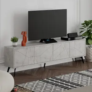 Decortie Dune Modern TV Unit Multimedia Centre with Storage Stylish TV Cabinet 65" TVs Gold Marble Effect 180cm