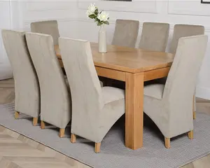 Dakota 182 x 92 cm Chunky Oak Large Dining Table and 8 Chairs Dining Set with Lola Grey Fabric Chairs