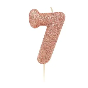 Anniversary House Metallic Glitter 7th Birthday Pick Candle Rose Gold (One Size)