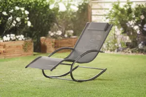 Sun Lounger Rocking Recliner Garden Chair Grey Relaxing Summer Outdoor