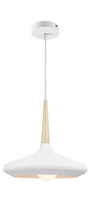 GoodHome Arraqis Matt White Wood effect Pendant ceiling light, (Dia)360mm