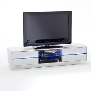 Sienna TV Stand With Storage for Living Room and Bedroom, 1600 Wide, LED Lighting, Media Storage, White High Gloss Finish