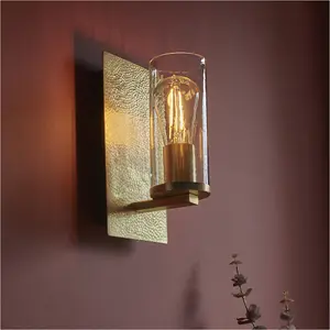 Hanging Ceiling Pendant & 2x Matching Wall Lights - Brass Hammered Dimmable Set