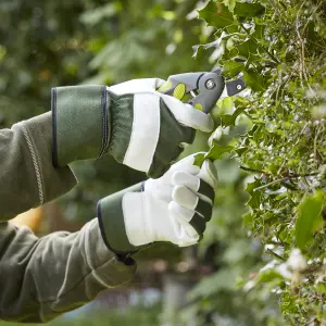 Leather Deep Lichen Green Gardening gloves Large, Pair