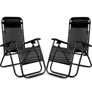 2X ZERO GRAVITY CHAIR GREY RECLINING OUTDOOR GARDEN SUN LOUNGER