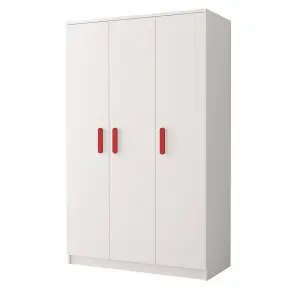 Smyk 19 White Hinged Wardrobe 1200mm H1930mm D500mm with Bold Red Handles - Stylish Storage Solution