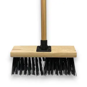 Broom Black Long PVC Bristle 13" Complete With 55" (140cm) Hardwood Handle