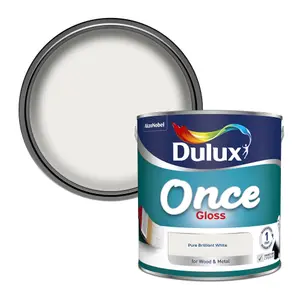 Dulux Once Pure brilliant white Gloss Metal & wood paint, 2.5L