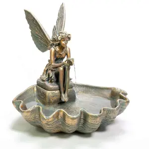 Primrose Fairy on a Clam Shell Mains Powered Garden Patio Outdoor Water Feature Fountain H78cm